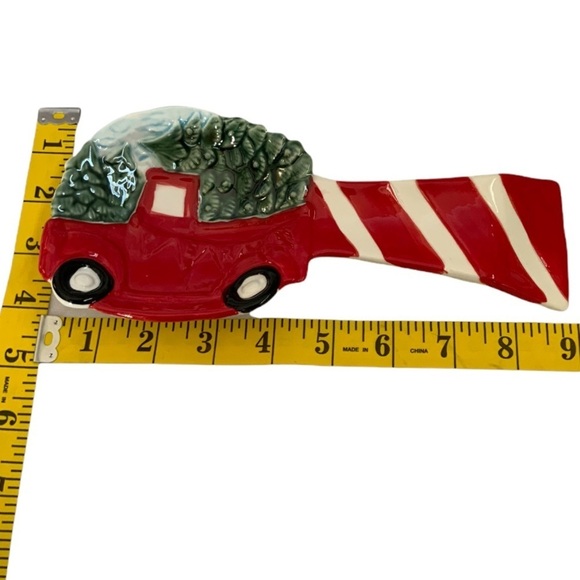 Vintage Christmas Tree Farm Truck Spoon Rest Glazed Hand Painted Ceramic - Picture 10 of 10